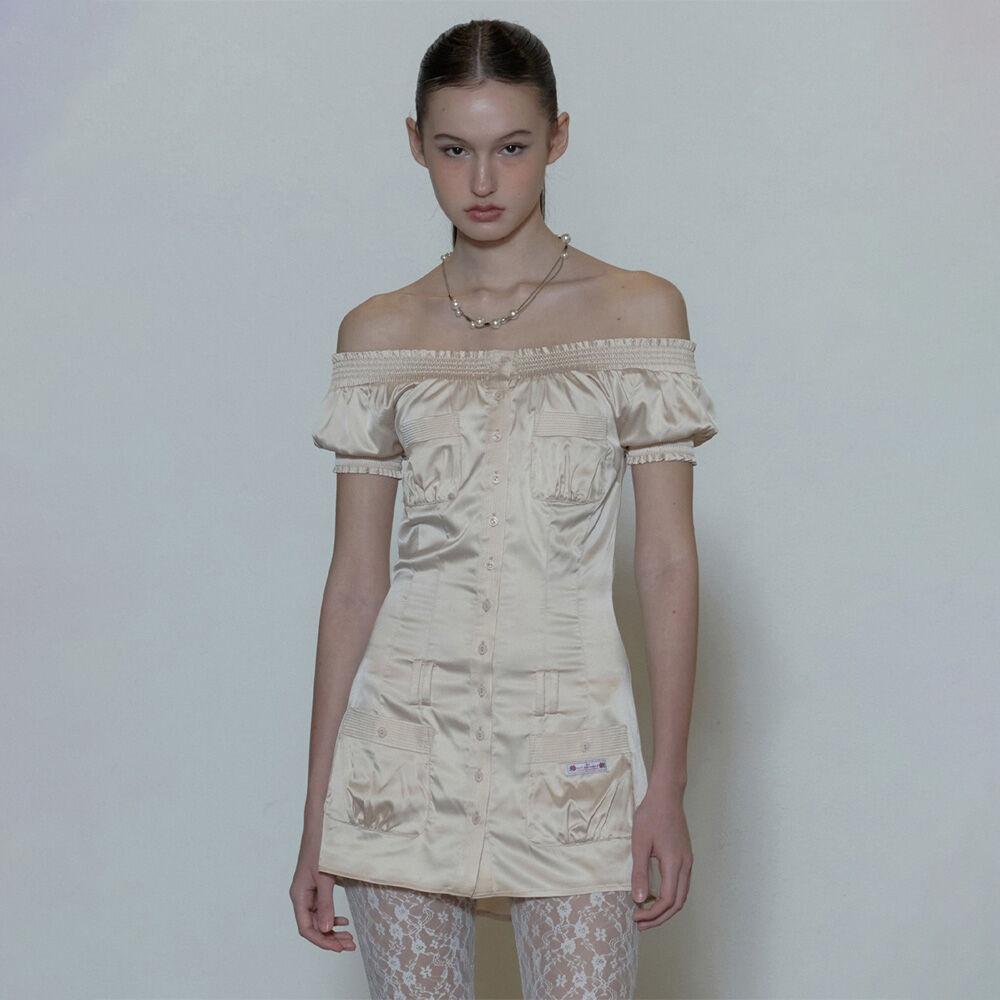 Ethereal Satin Dress Pale Beige
