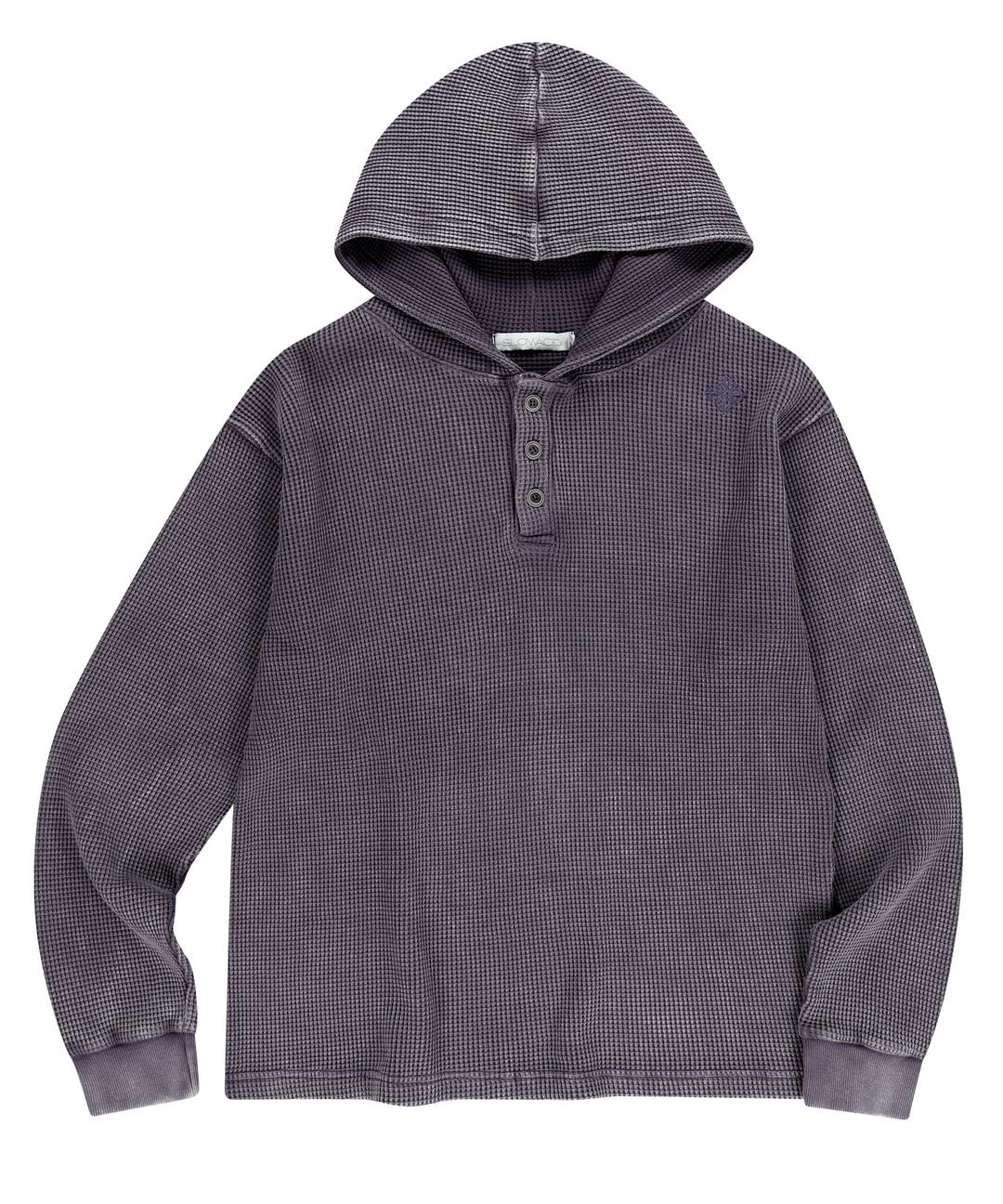[10/22 예약 배송] WAFFLE HENLEY NECK HOOD LONG SLEEVE [PURPLE]