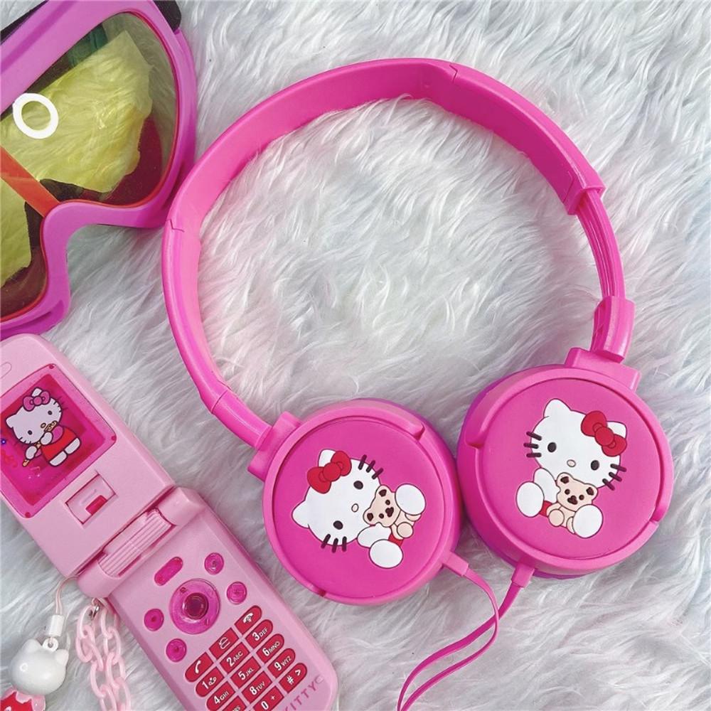 헬로키티 헤드셋 이어폰 Y2K 패션 레트로 빈티지 핑크 유선