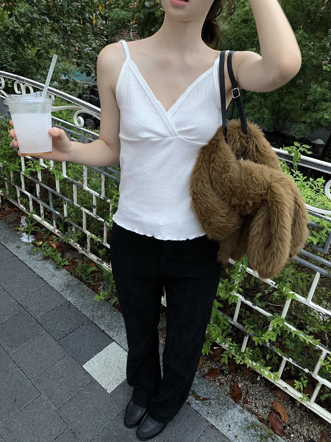 프릴리 DW. Lace Ribbed Wrap Top