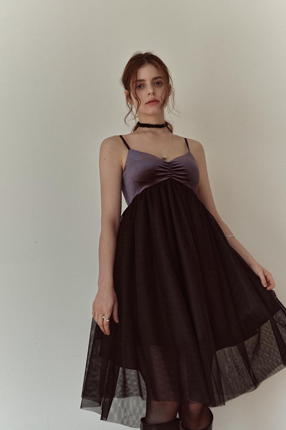 Velvet tulle dress (Dark navy)