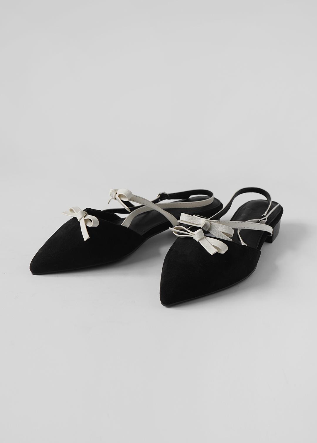 Double Bow Slingback  Silky Black & White