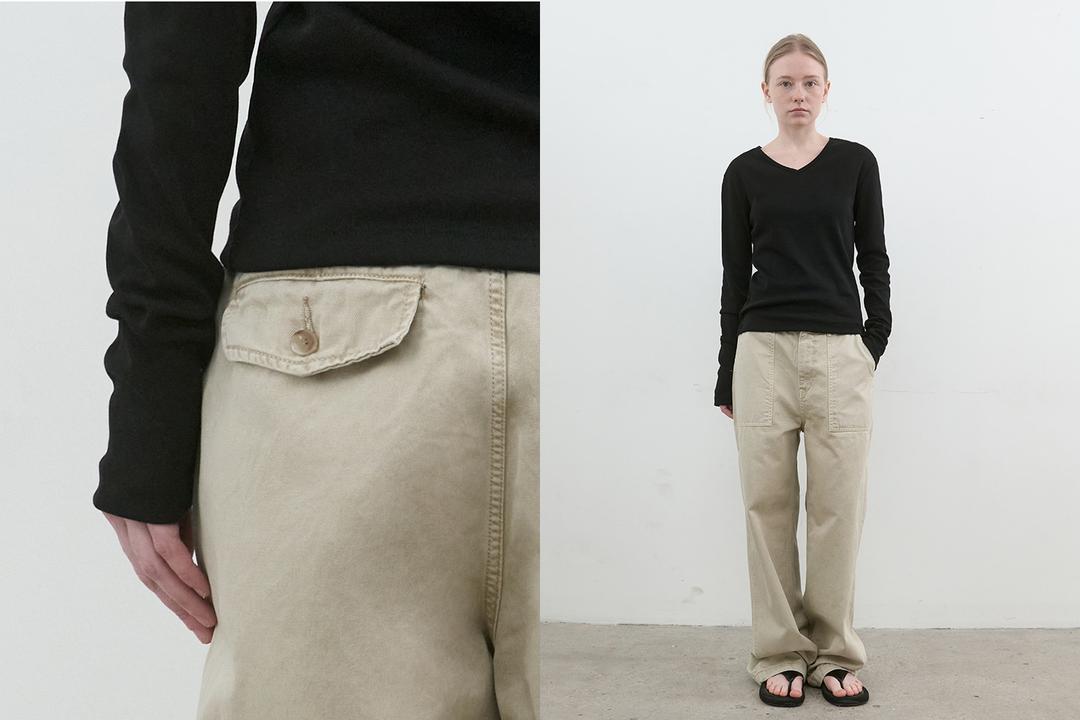 Fatigue dyeing denim pants (beige)