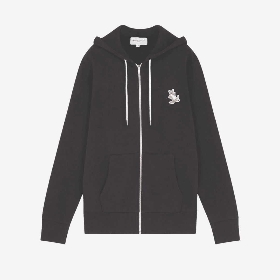 Maison Kitsune Chillax Fox Patch Zipped Hoodie Black