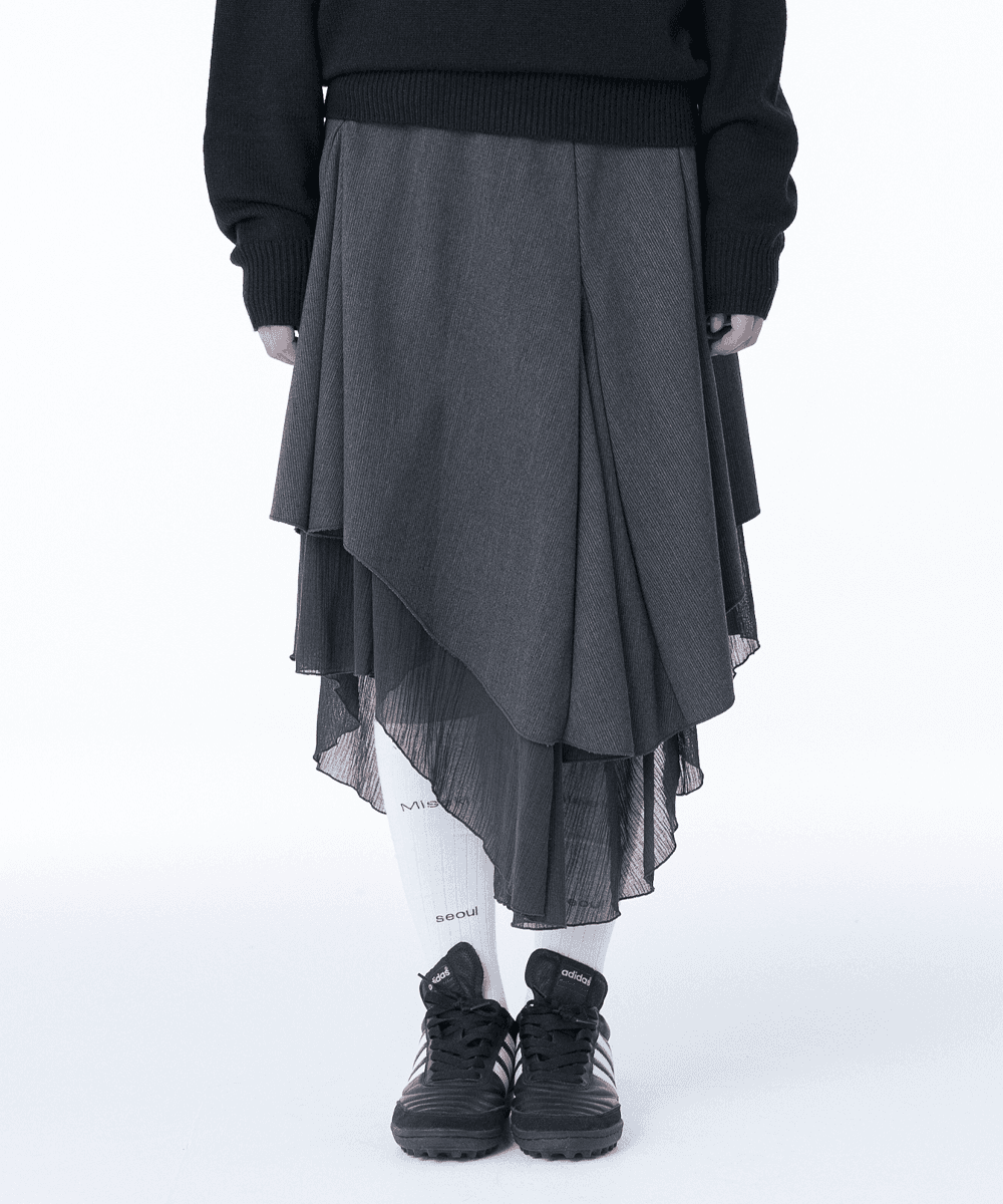 Unbalanced layered skirt CHARCOAL