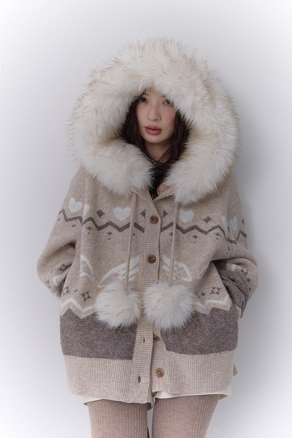 ANGEL JACQUARD FUR ZIP-UP HOODIE_TT5W306BE