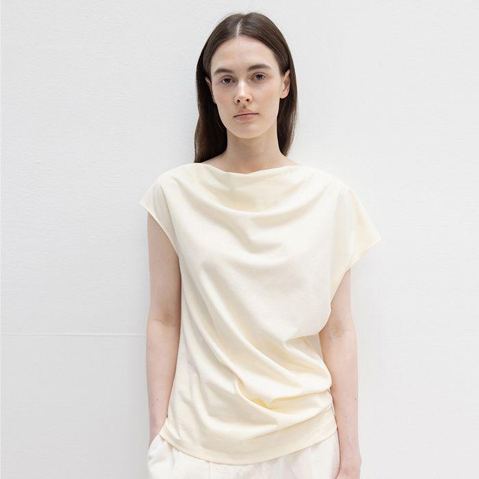 Draping Cap-Sleeve T-Shirt_Cream