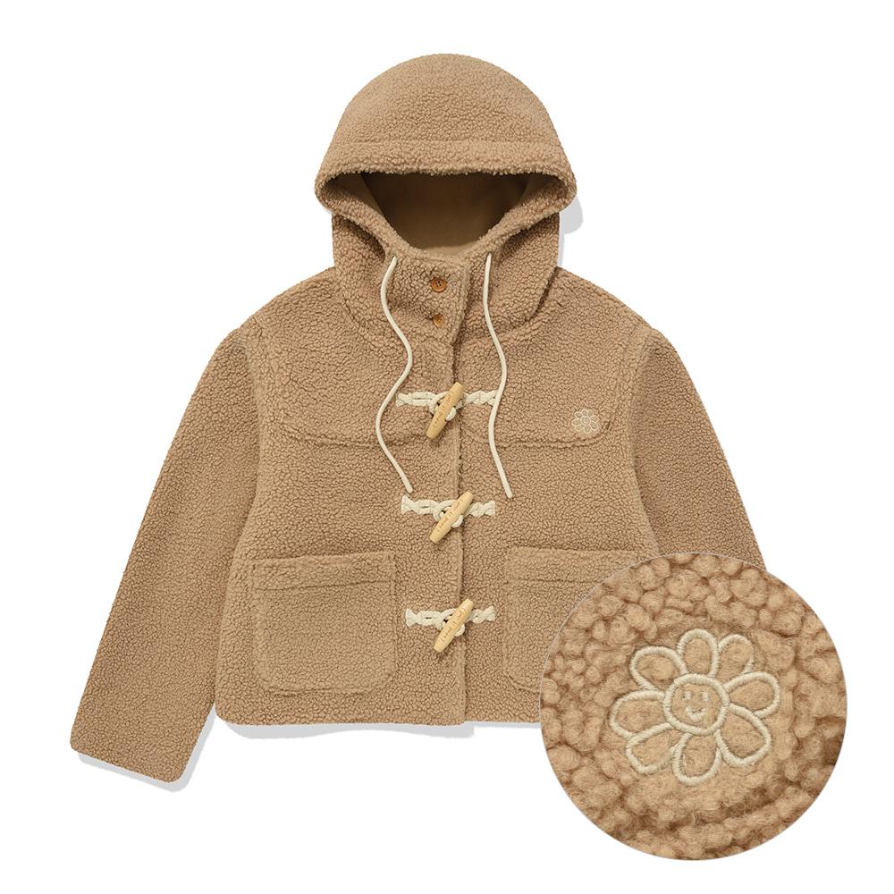 우먼스 플로리 플리스 후드 더플 자켓 베이지