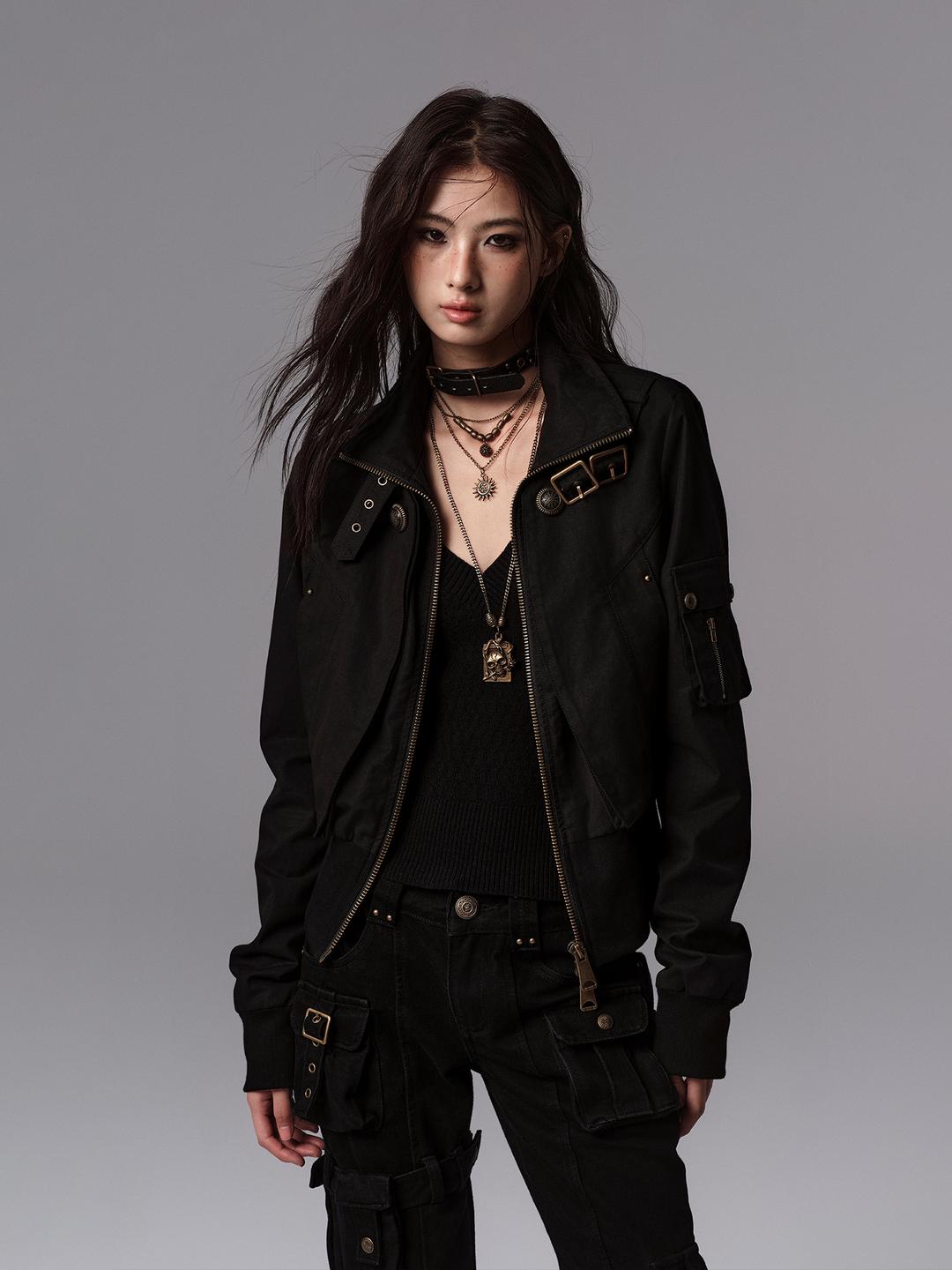 Low pixel Epaulette slim waist jacket