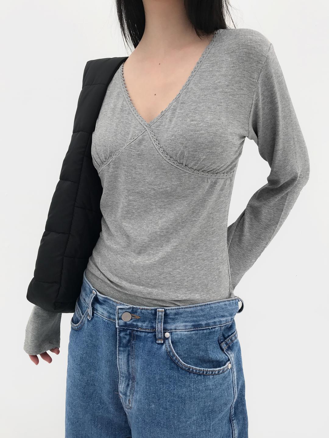 Sweet lace slim top In Soft grey (3c)