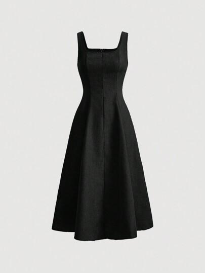 SHEIN MOD 여성 솔리드 컬러 스퀘어넥 나시 원피스