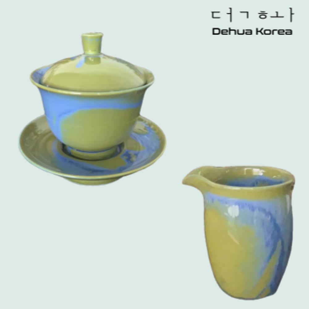 [덕화 the Teaware / 숙우 공도배] 요변블루 숙우/공도배. 수공예 덕화요 고급 자기