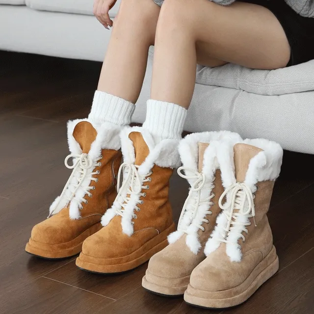 🔥오늘출고🔥퍼블 접어신는 스웨이드 플랫폼 더블 통굽 퍼트리밍 앵클부츠(4.5cm)