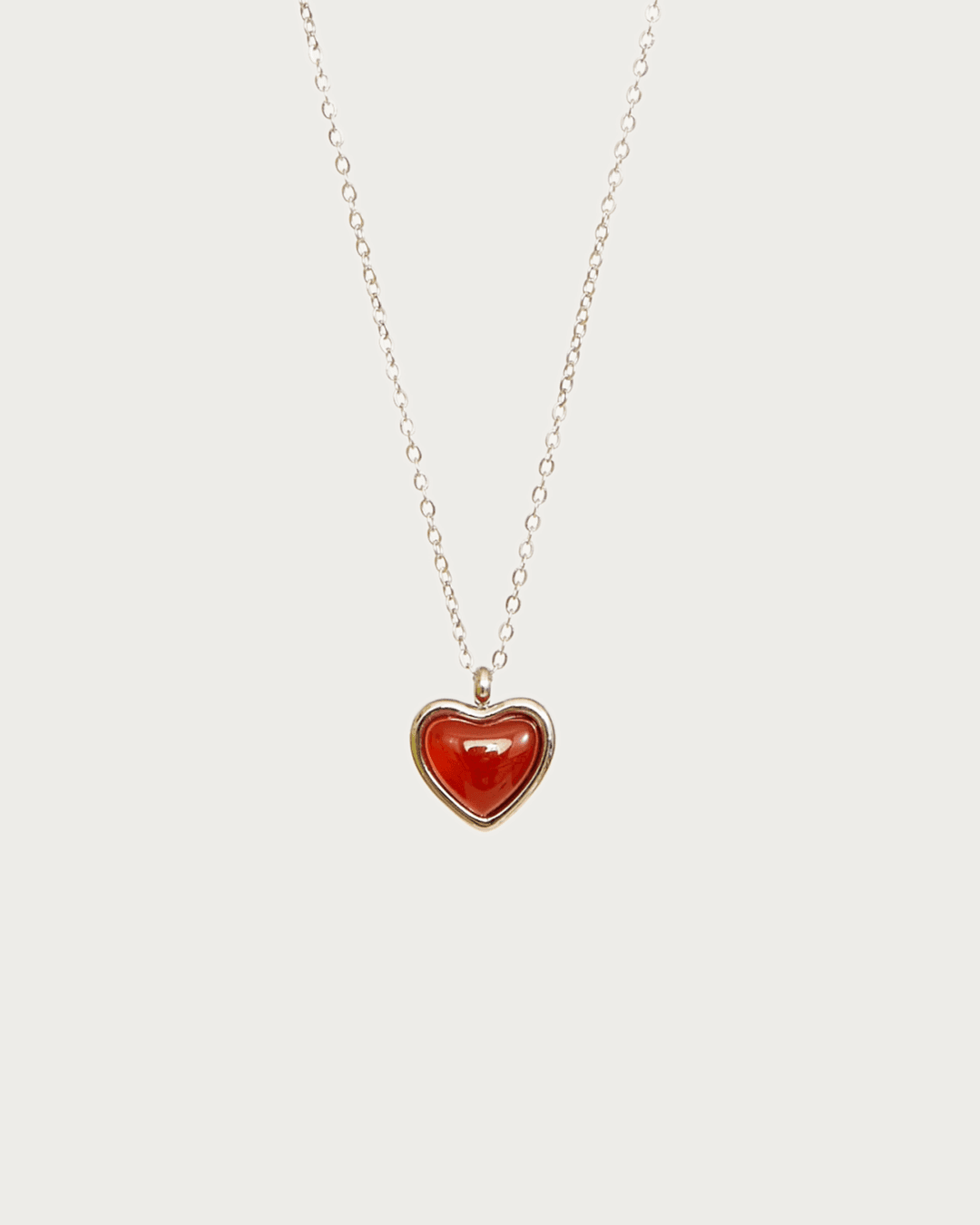 Carnelian Stone Heart Necklace in Silver