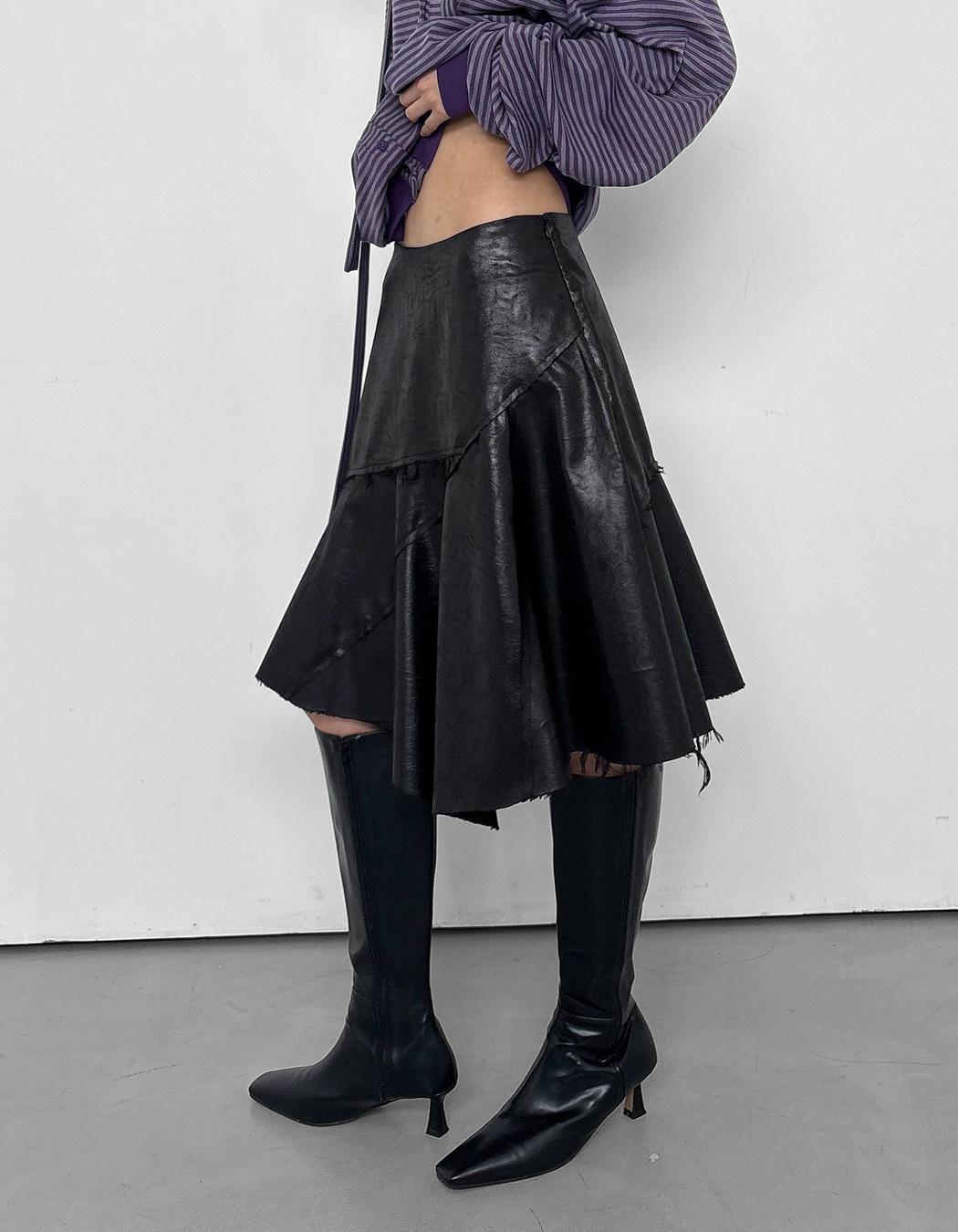 ASYMMETRIC FAUX LEATHER SKIRT, BLACK
