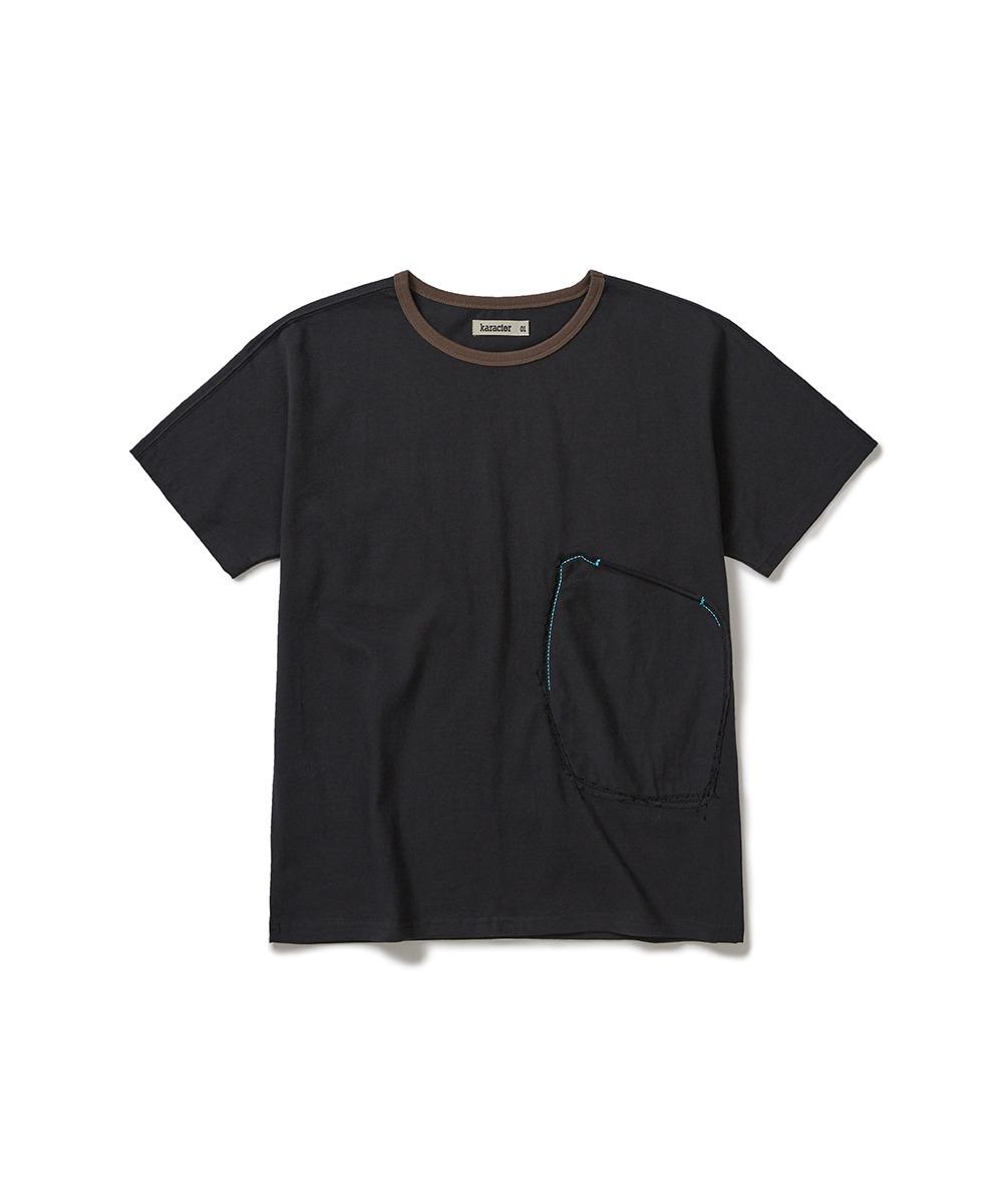 Patchwork pocket half T-shirts / Dusty black