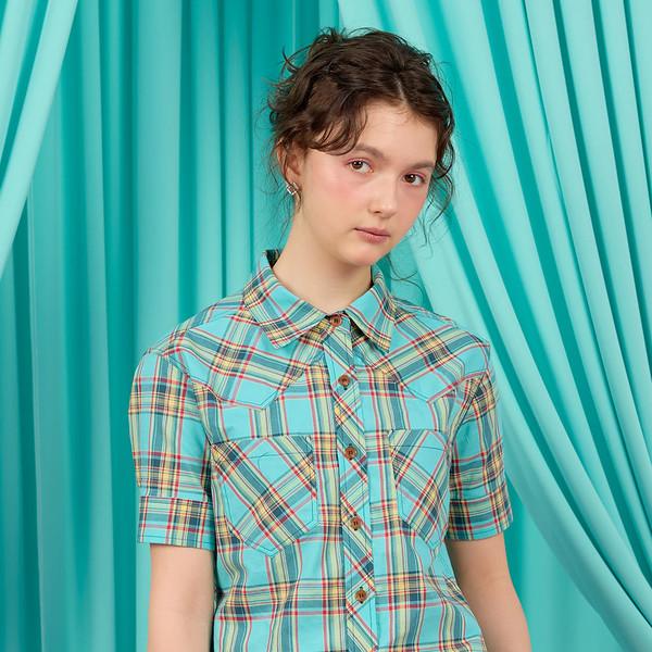 [Exclusive] WESTERN CHECK SHORT SLEEVE SHIRT / mint