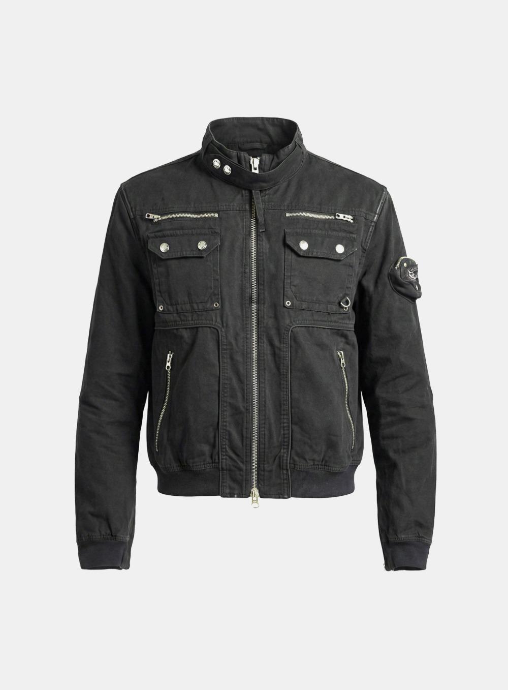 [w-jkt25-066] Daytona High-Neck Strap Bomber Jacket - Washed Black