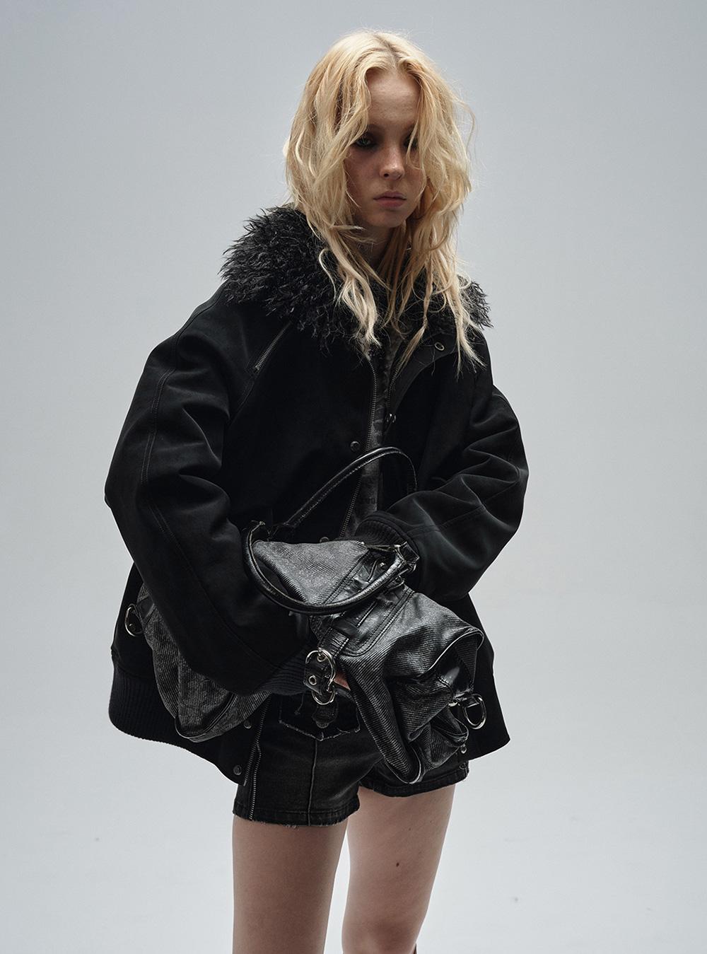 Plush Fur Collar Zip-Up Jacket
