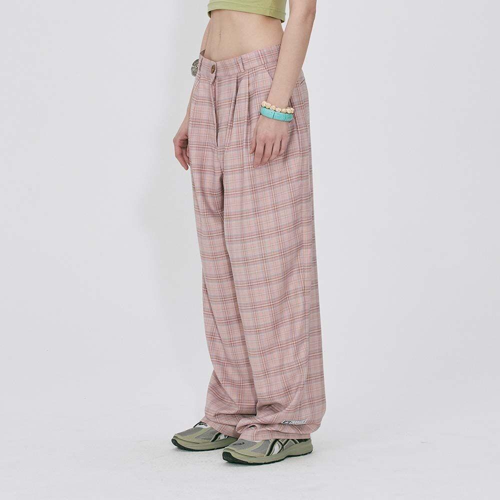 Check Pin Tuck Pants Pink