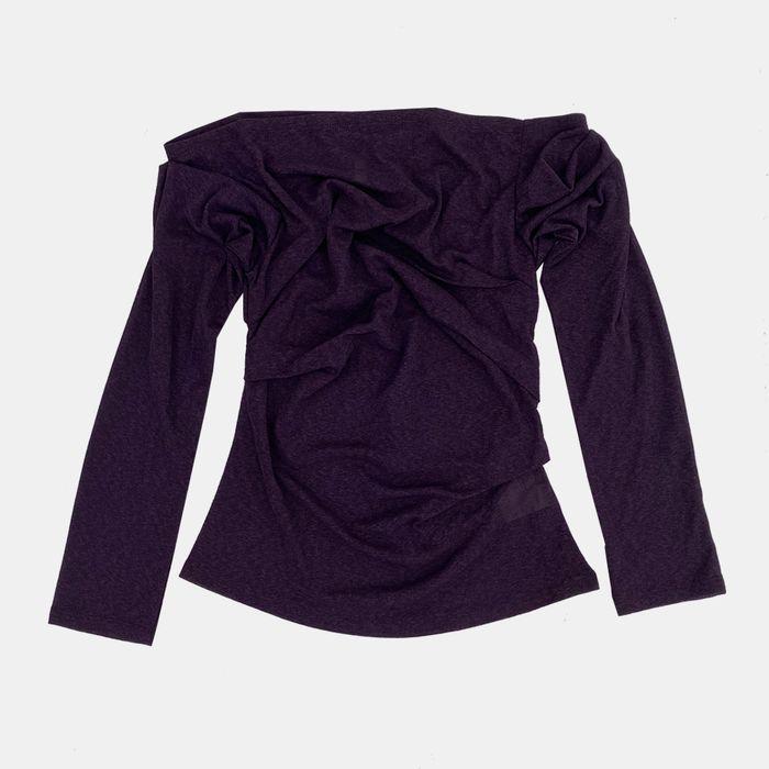 Draping off-shoulder top (3/4 sleeve, Purple)
