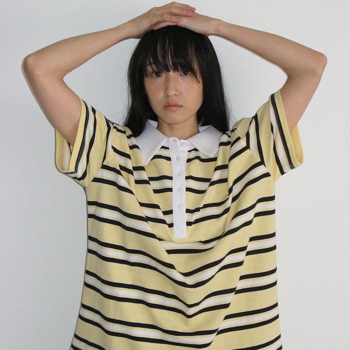 HENRYNECK RUGBY TEE YELLOW NAVY STRIPE