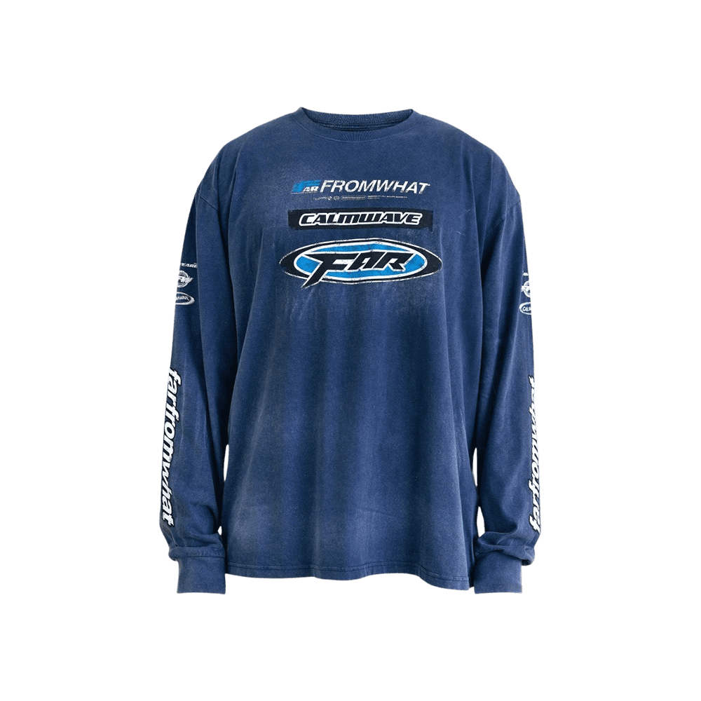 파프롬왓 파 워시드 로고 롱슬리브 티셔츠 네이비