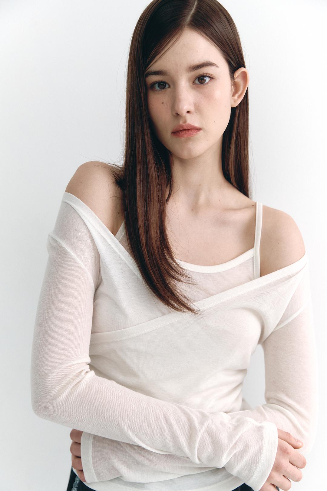 Wrap Shirring Long Sleeve Set Ivory