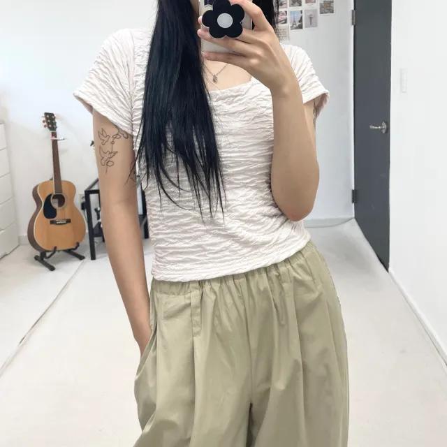 [모델소장/강추] 버블 스퀘어넥 주름 티 (4color)
