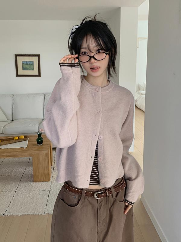 시프트에잇 [MADE🖤/포근해요!/도톰] 파스텔 베이직 긴팔 라운드 니트 가디건 6color