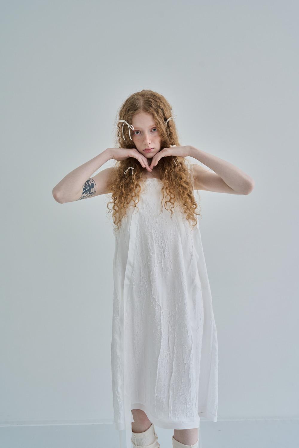 Tape Drop Satin dress / White