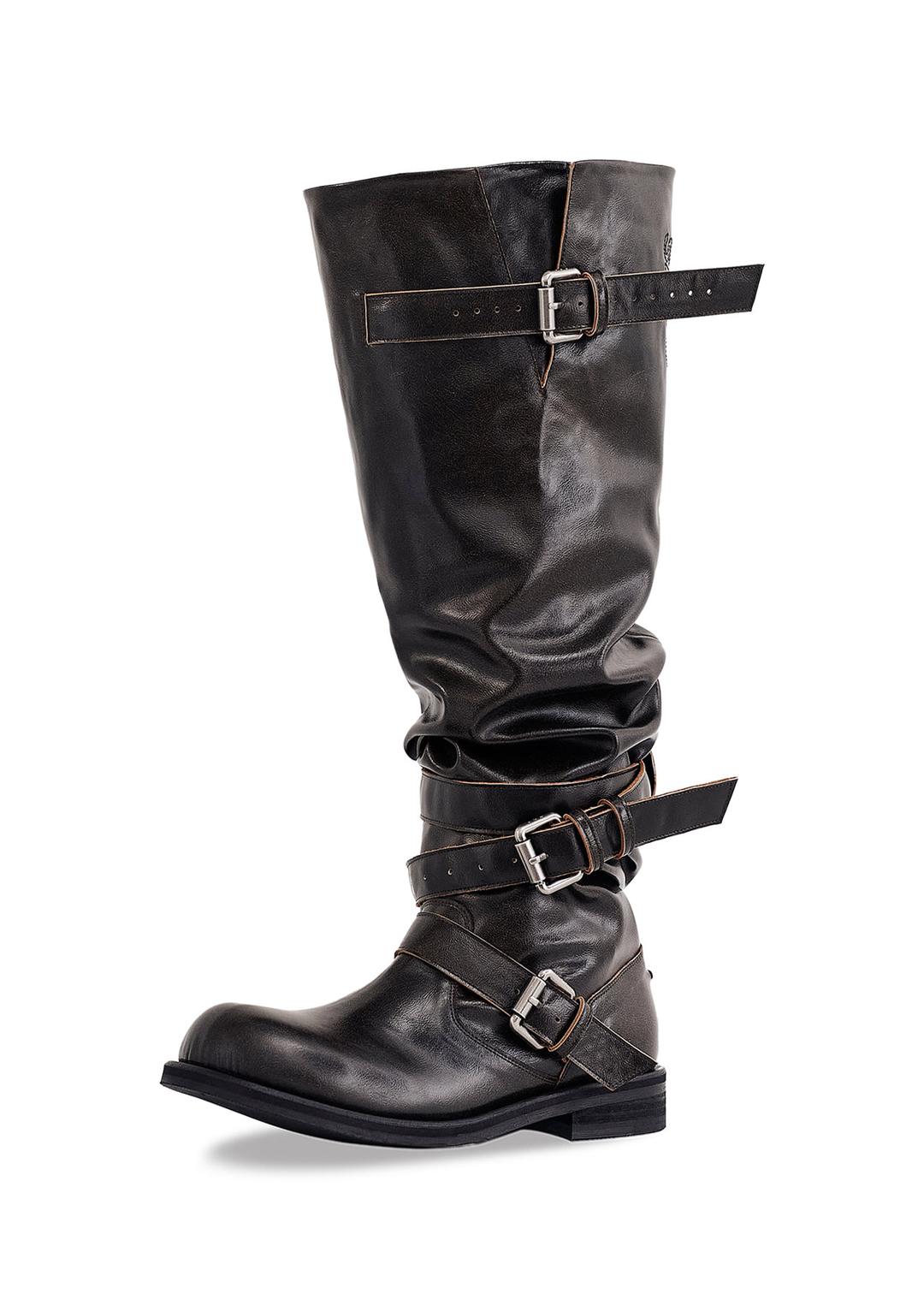 [s/e/o X NT3] KNEE-HIGH SLOUCHY BUCKLE LONG BOOTS GLOSSY BROWN