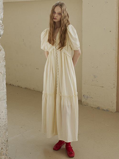 Viscos Frill Dress (Cream)