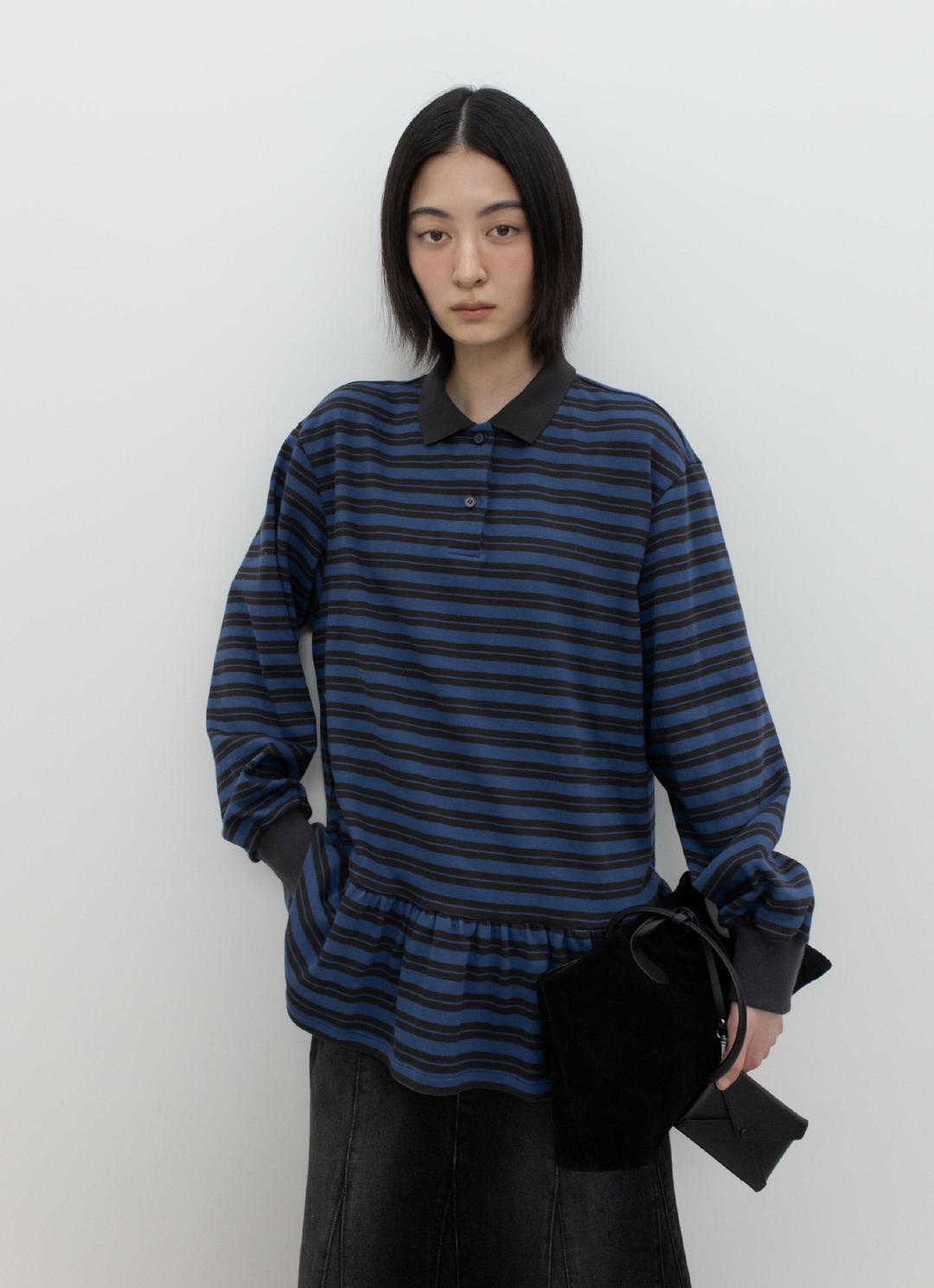 25FW STRIPED FLARE RUGBY TOP / NAVY