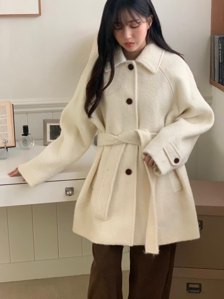 부클 키작녀코트 울 알파카 모헤어 뽀글이 하프코트