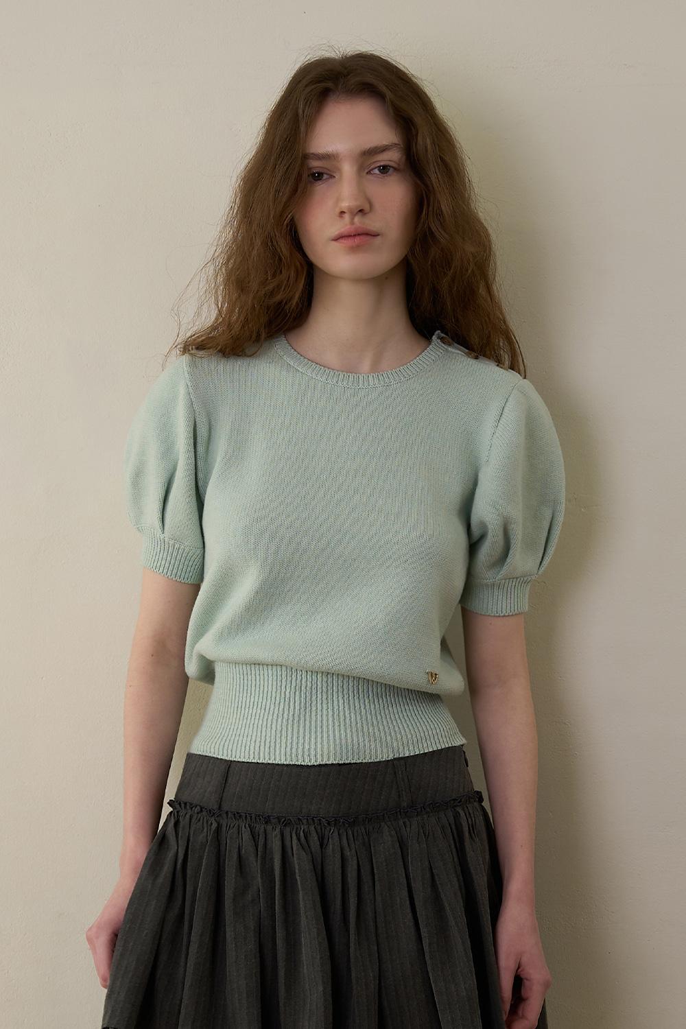 Slim button half knit_mint