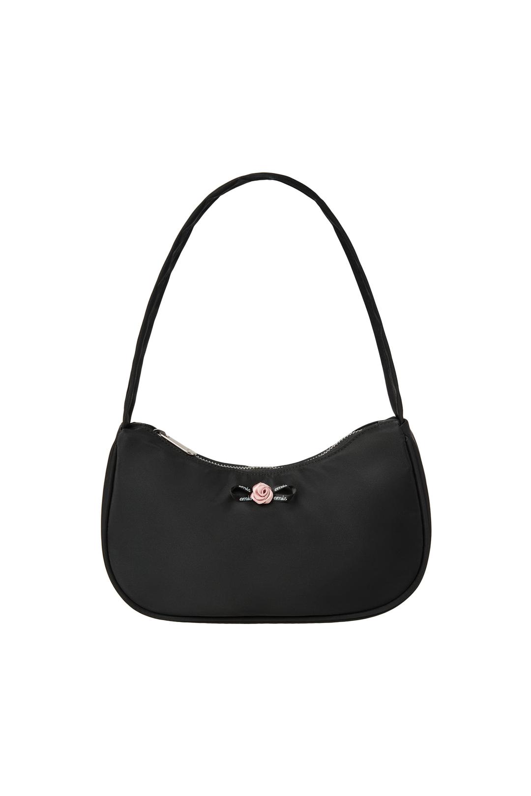 MINI CORSAGE APPLIQUE HOBO BAG-BLACK