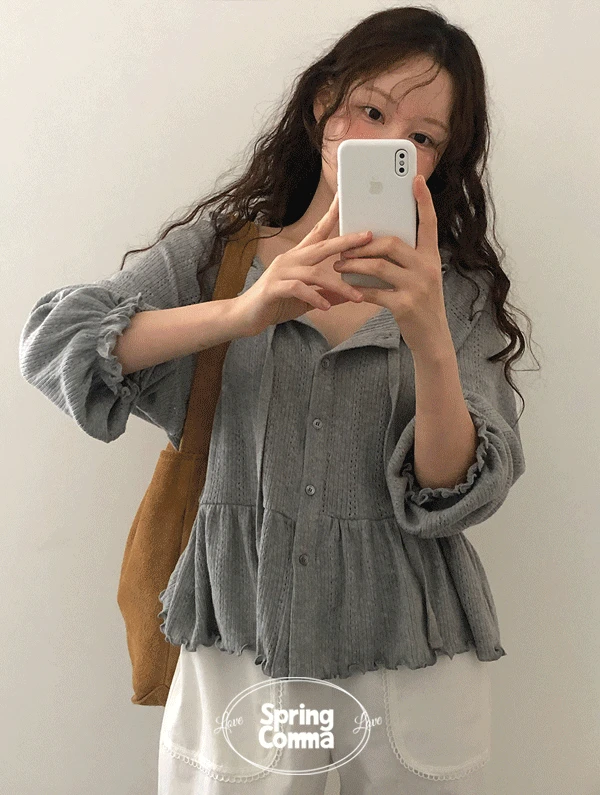 [MADE][국내제작][무배] 모아르 코튼가디건티셔츠 (크림-단독주문만 당일 출고 가능 / 그레이-10월 15-17일 순차 발송예정)