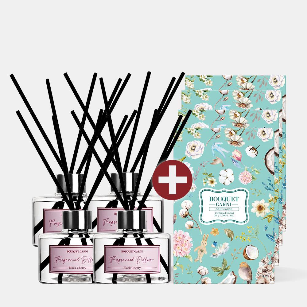 [4개] 부케가르니 대용량 실내디퓨저 실내방향제 200ml 블랙체리 향 화장실 인테리어