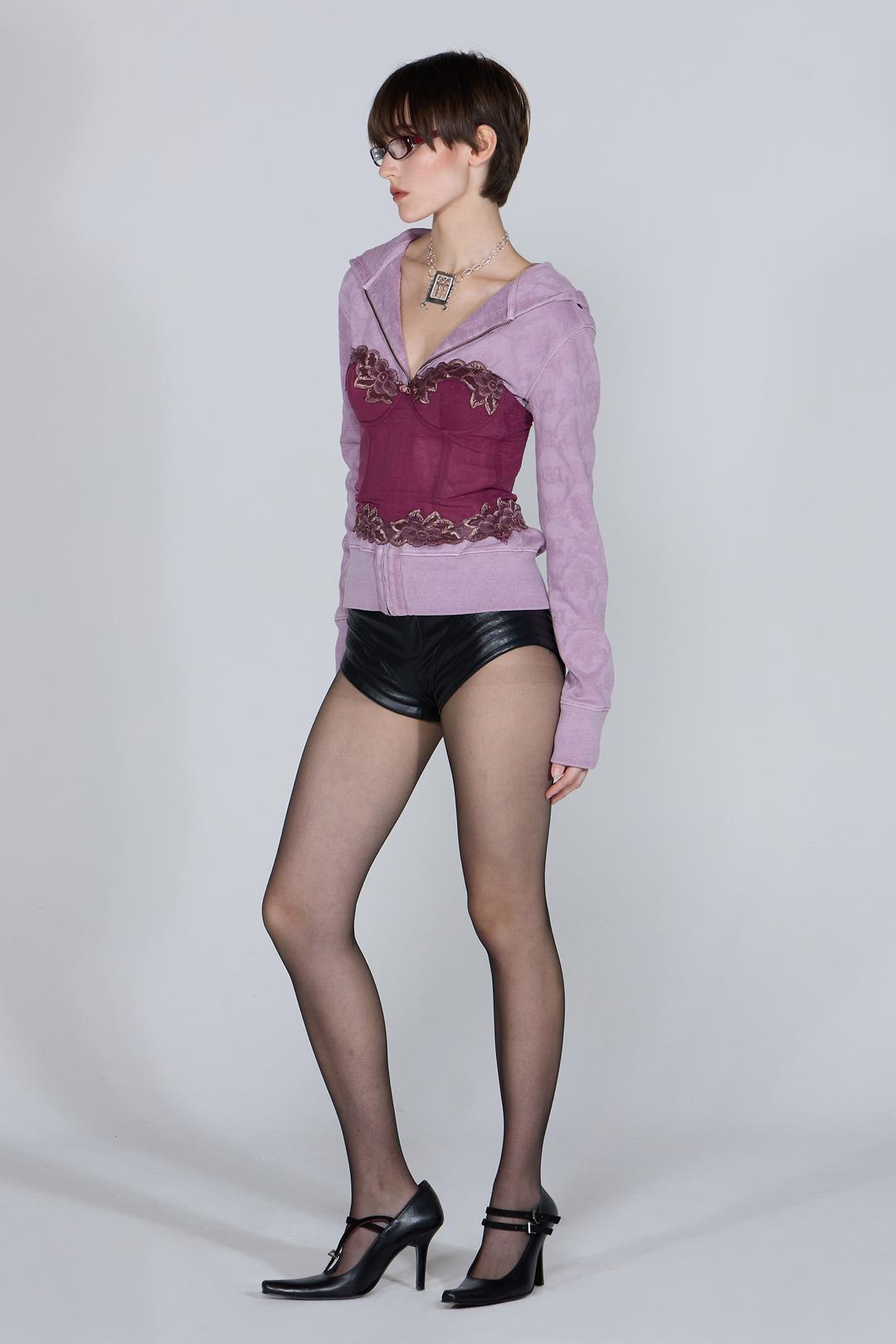 Jacquard Hoodie Zip-Up Dusty Pink