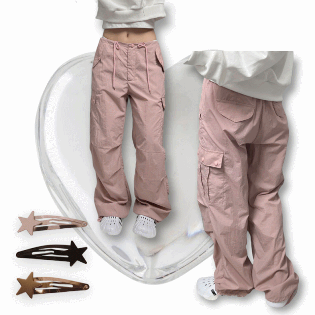 milk pink pocket cargo pants (two-way)