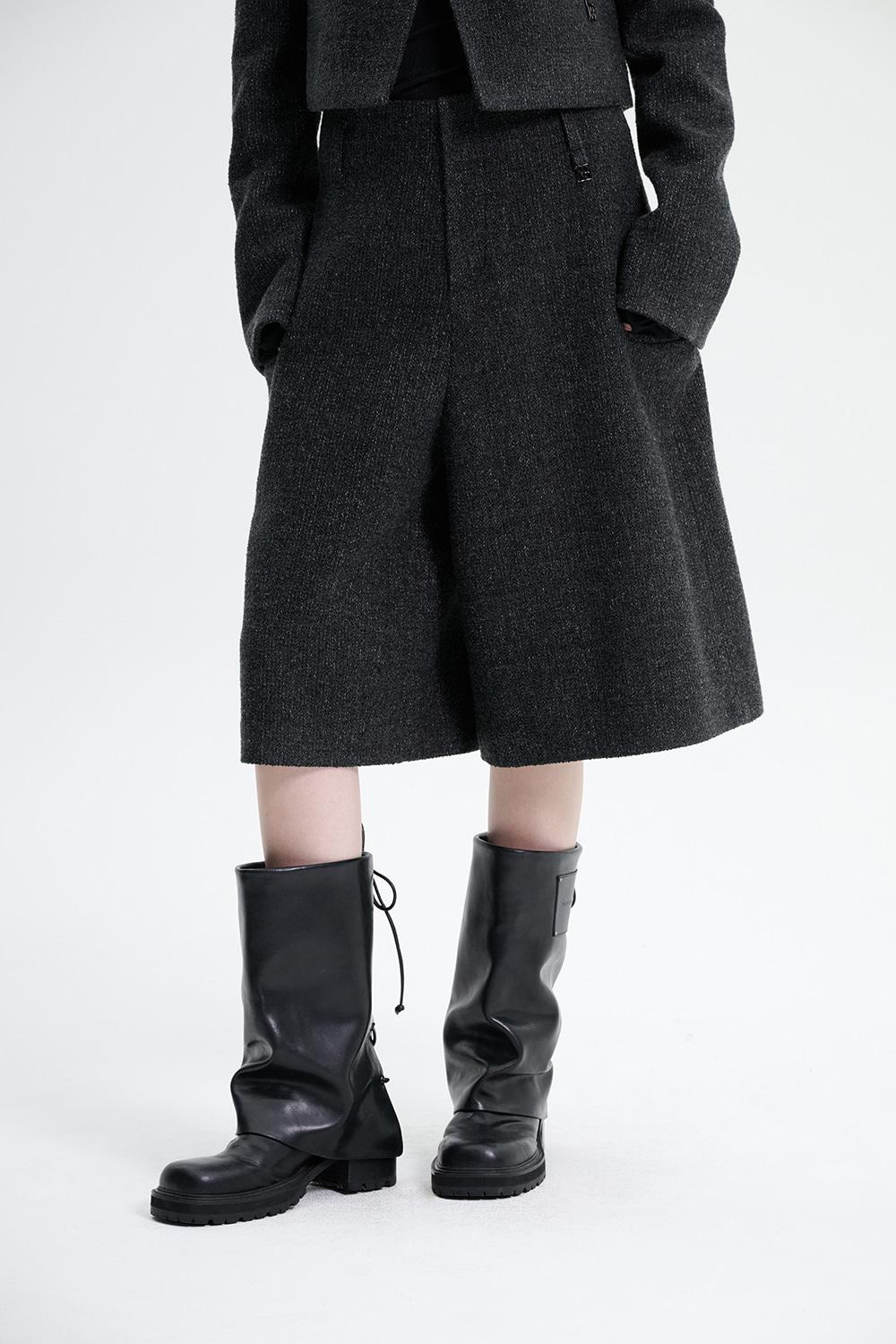 Crop Tweed Set-up Pants [ Charcoal ]