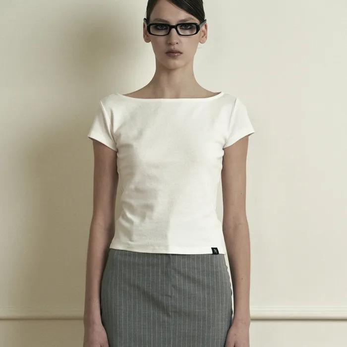 PLAIN BOAT NECK SHORT SLEEVE WHITE