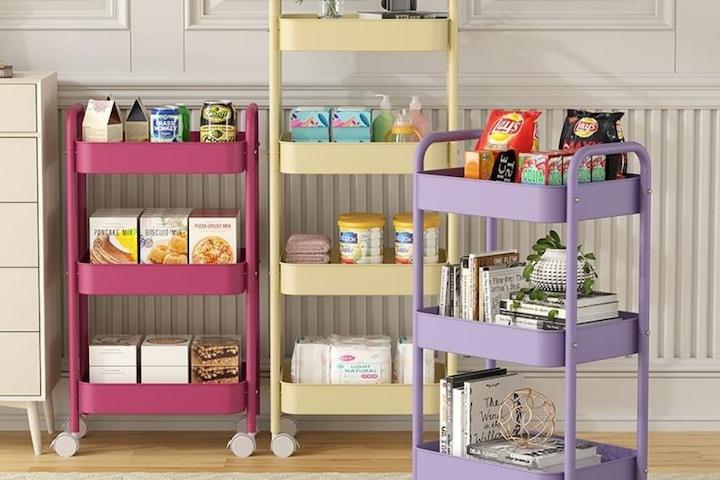 [20% 쿠폰] 이동식 트롤리 틈새 선반 수납 철제 바퀴 미니 트롤리 3단