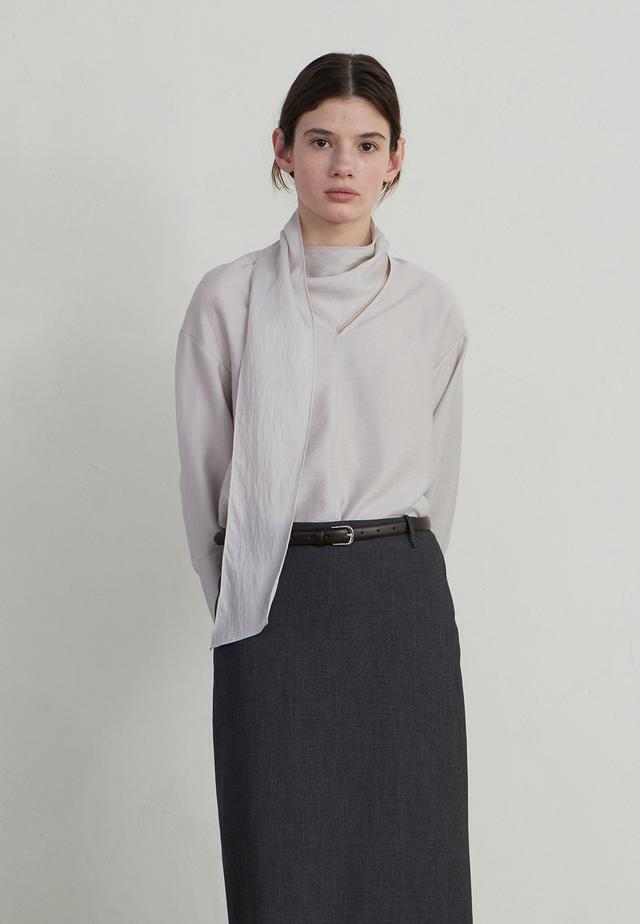 SCARF TIE BLOUSE - GRAY