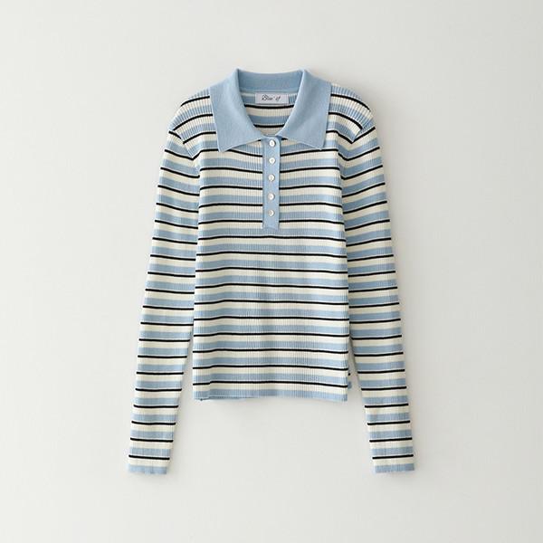 Bluesf three-piece striped collar long-sleeved knitwear  - Blue