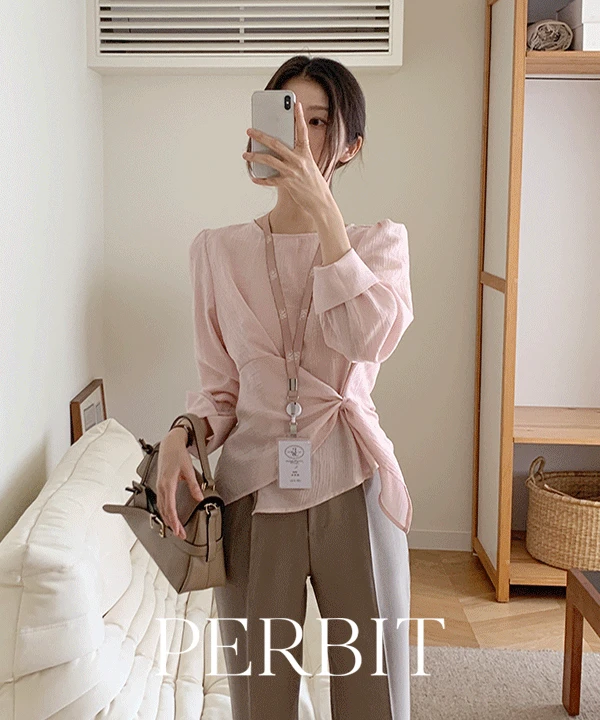 [P.B MADE] 셀리에 페미닌 허리꼬임 랩 블라우스 - 4color