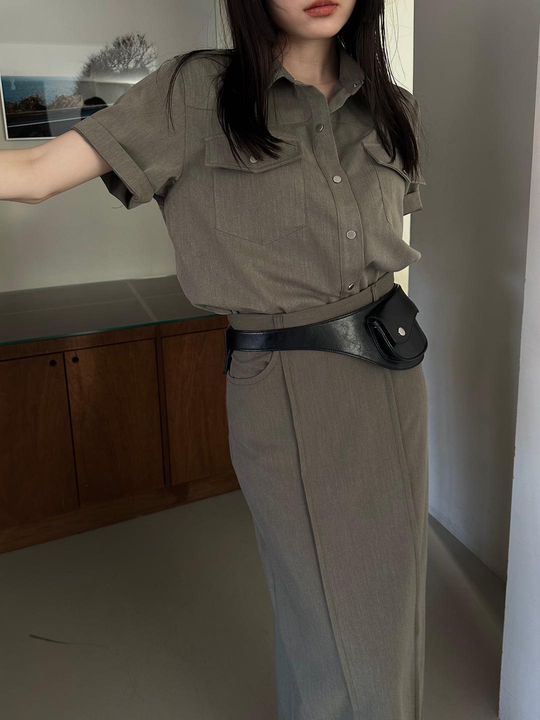 포켓 반팔 셔츠 셋업 [Khaki]