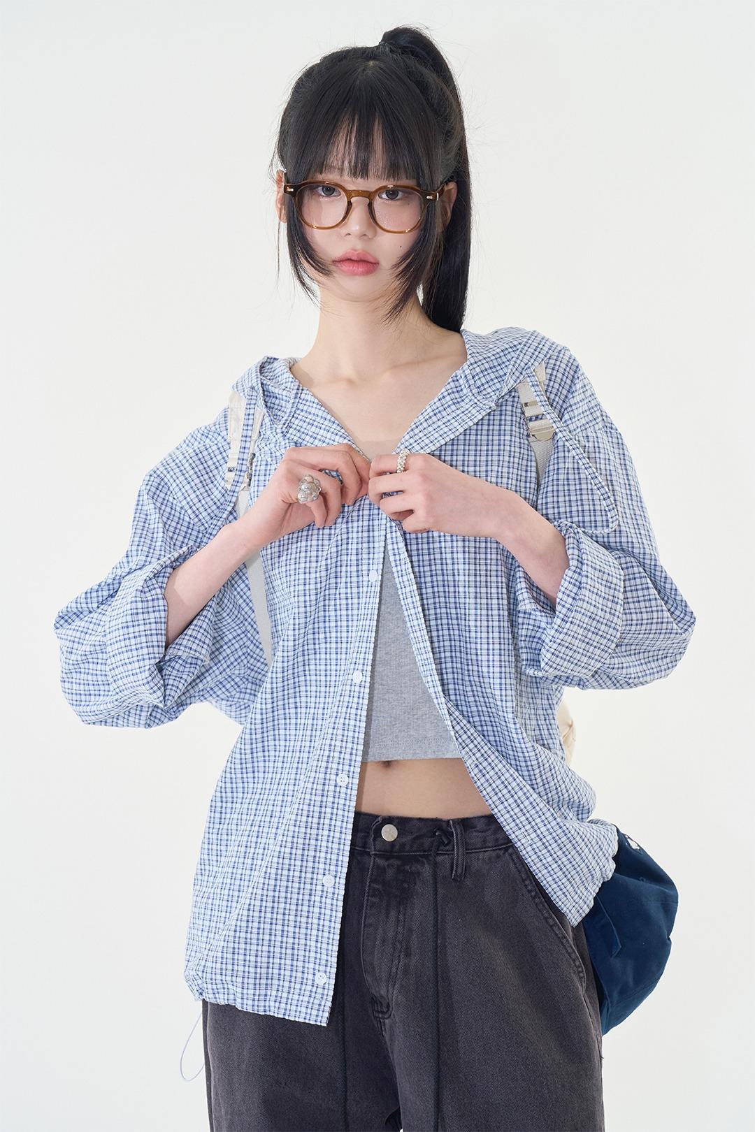 제콘 체크 후드 셔츠