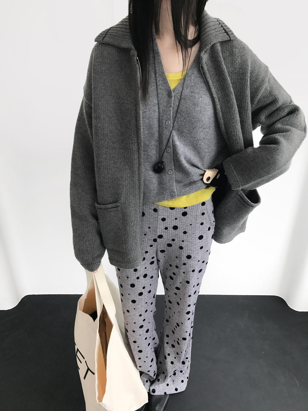 Peanut Knit Half Zip-Up, Grey (3c)